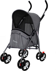 Pet Travel Stroller Dog Cat Pushchair Waterproof Foldable 4 Wheel Grey
