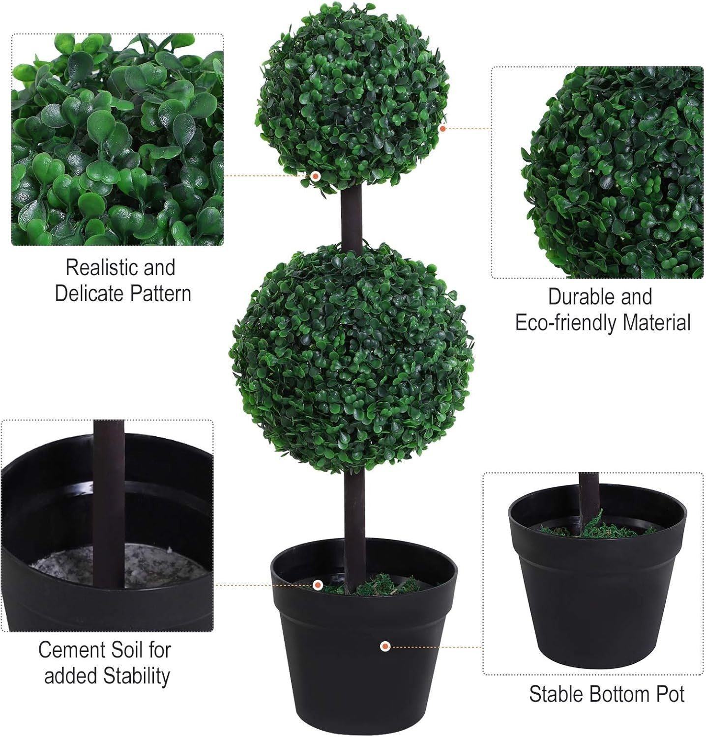 Set of 2 Artificial Boxwood Ball Trees 67cm Faux Green Potted Topiary Home Decor