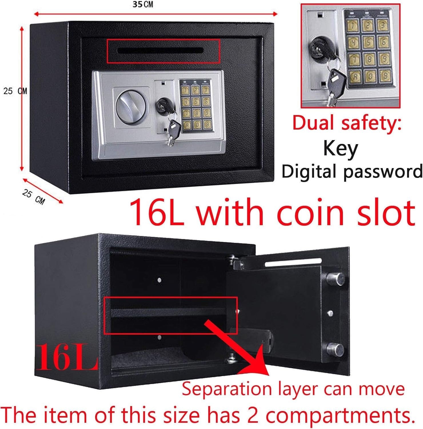 16L Digital Safe Box Electronic Keypad Lock Cash Jewelry Document Safe