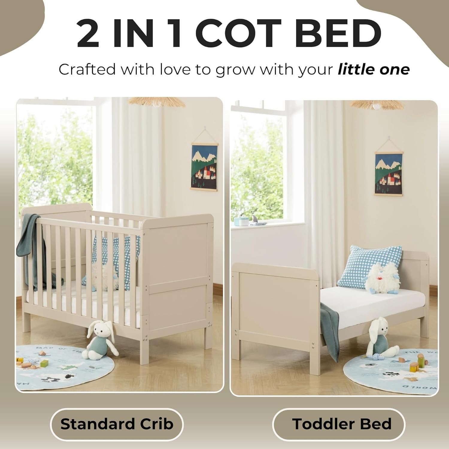 Convertible Mini Baby Cot Bed Toddler Bed Adjustable Height with Teething Rails