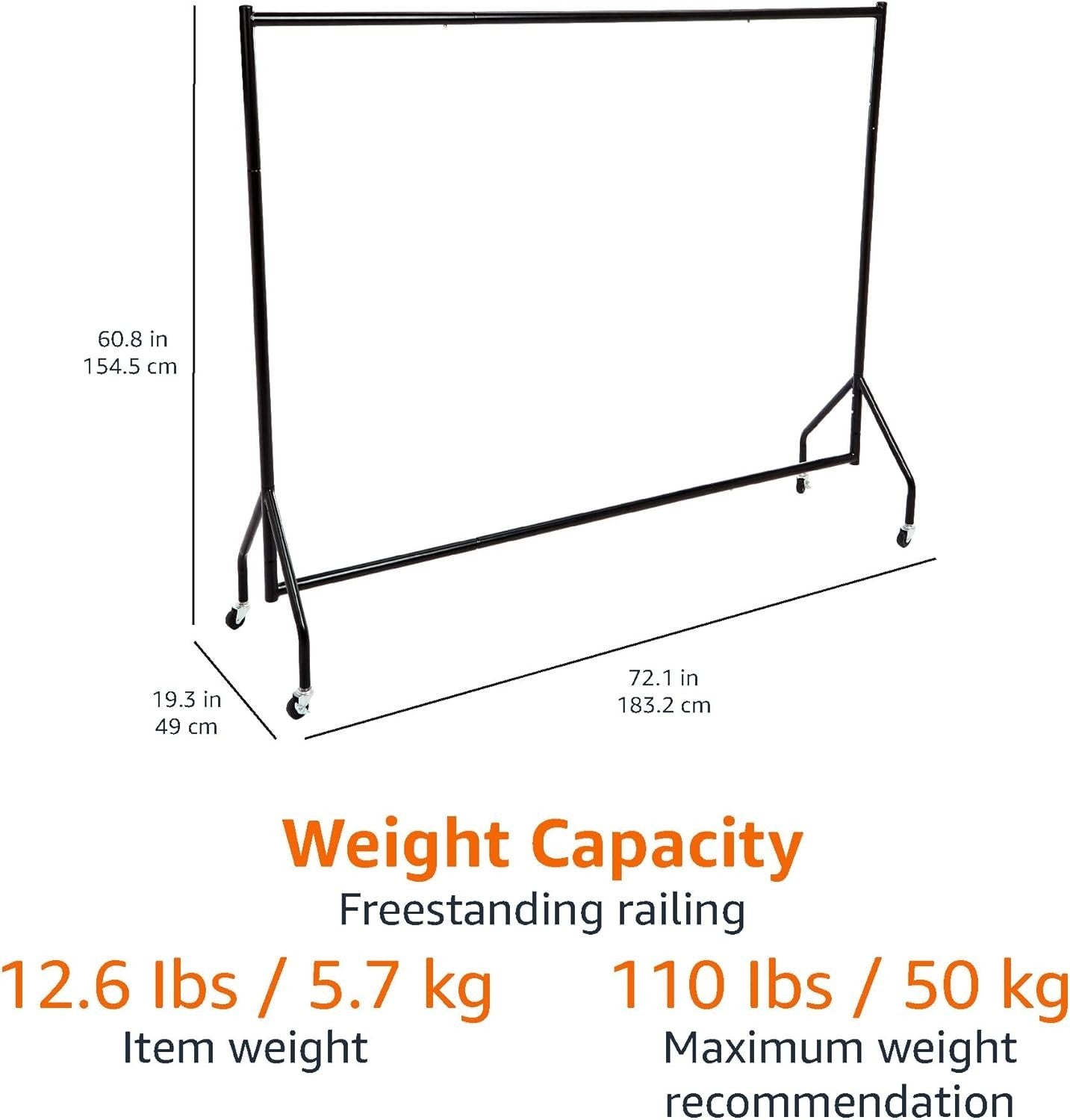 Heavy Duty Clothes Rail 1.82×1.52m Garment Rack Black