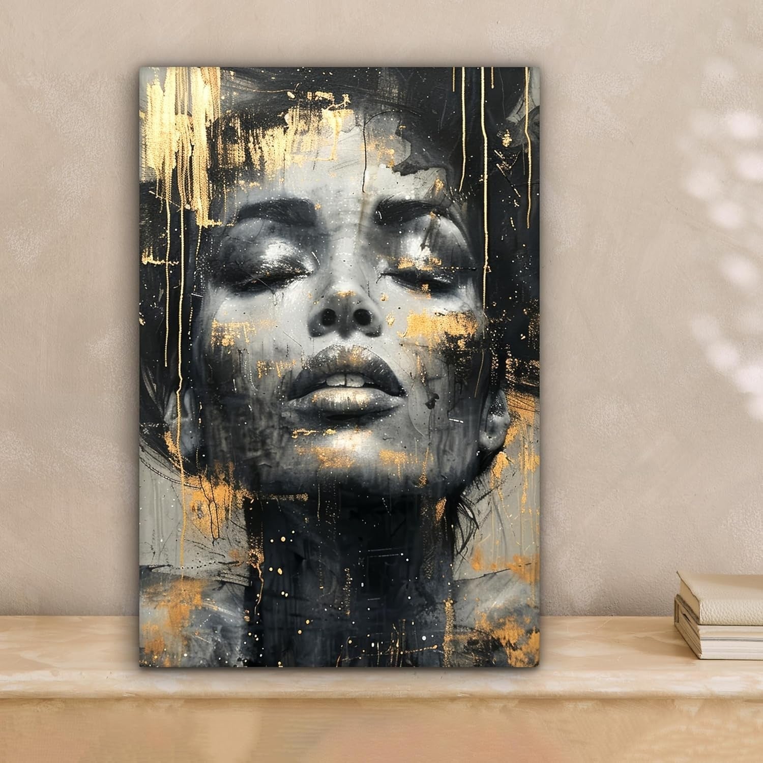 Abstract Woman Canvas Wall Art 20x30cm Gold Glamour Framed Print