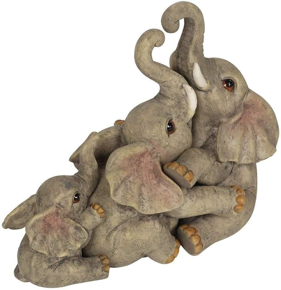 Grey Elephant Family Ornament Rustic Resin Decor 12.5x14cm Sentimental Gift Home