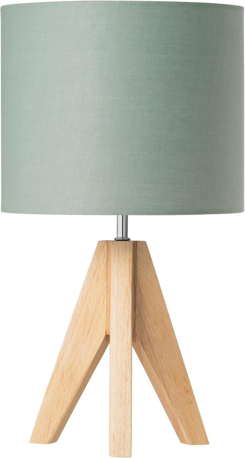 Tripod Bedside Table Lamp Green Linen Shade Wooden Base Modern Desk Light 36cm