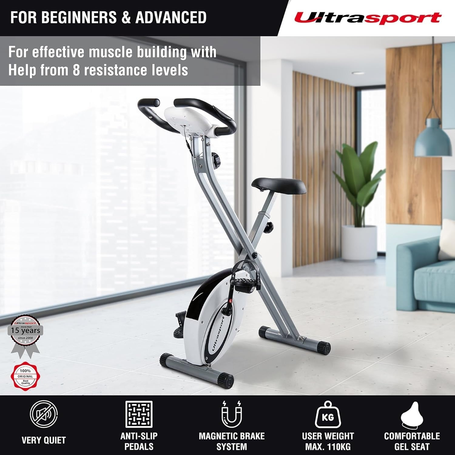 Ultrasport Folding Exercise Bike Quiet Magnetic X-Bike w/ LCD & Pulse Sensors