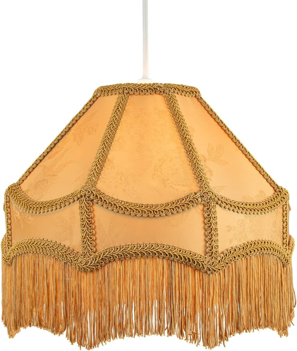 Victorian Gold Empire Lamp Shade Faux Silk Floral Tassels 30cm