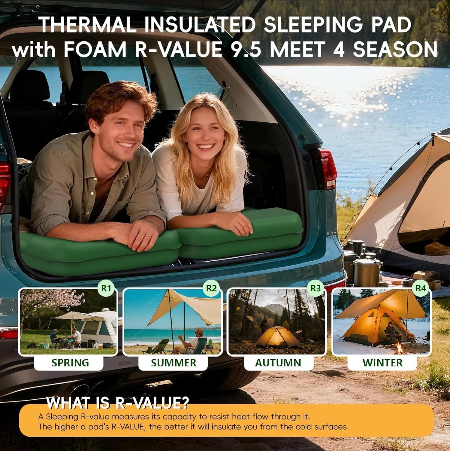 Memory Foam Camping Sleeping Pad with Pillow – Compact, Self-Inflating