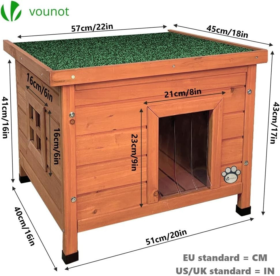 Outdoor Wooden Cat House Shelter with Window Raised Floor 57x45x43cm
