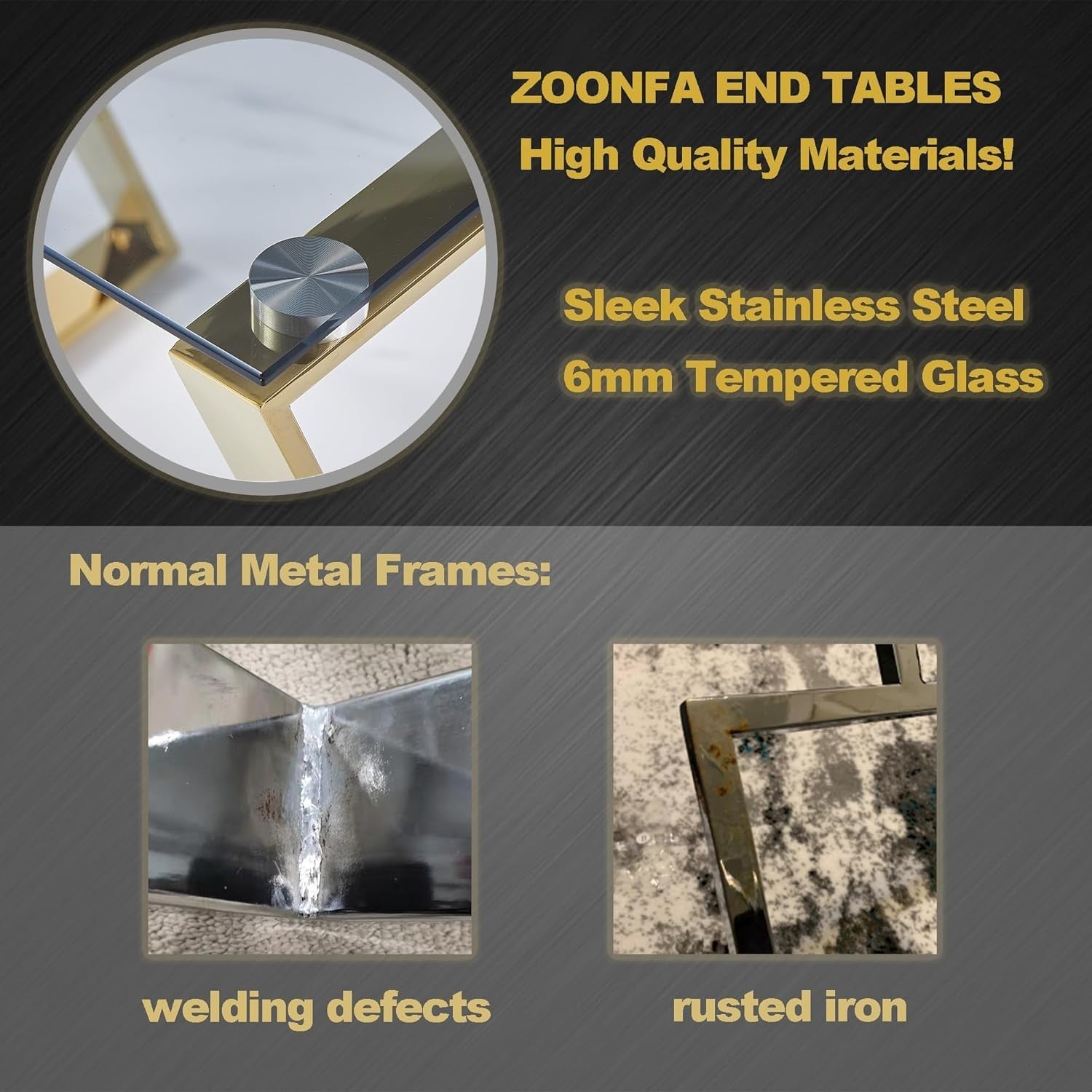 Modern Nesting Coffee Table Set of 2 End Side Stackable Metal Glass Gold