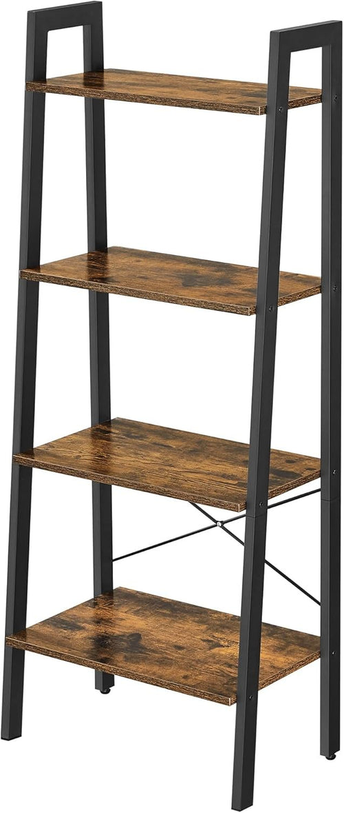 4-Tier Rustic Industrial Ladder Shelf – Brown Wood Display & Storage Unit