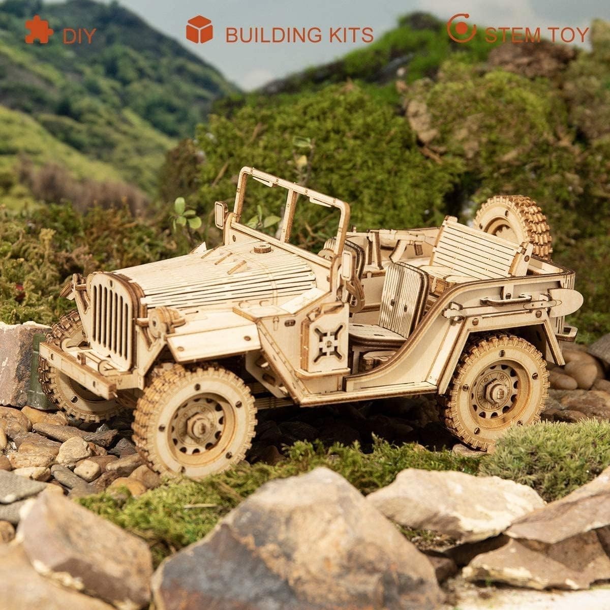 3D Wooden Jeep Puzzle Model Kit for Adults – Laser Cut, Military Design