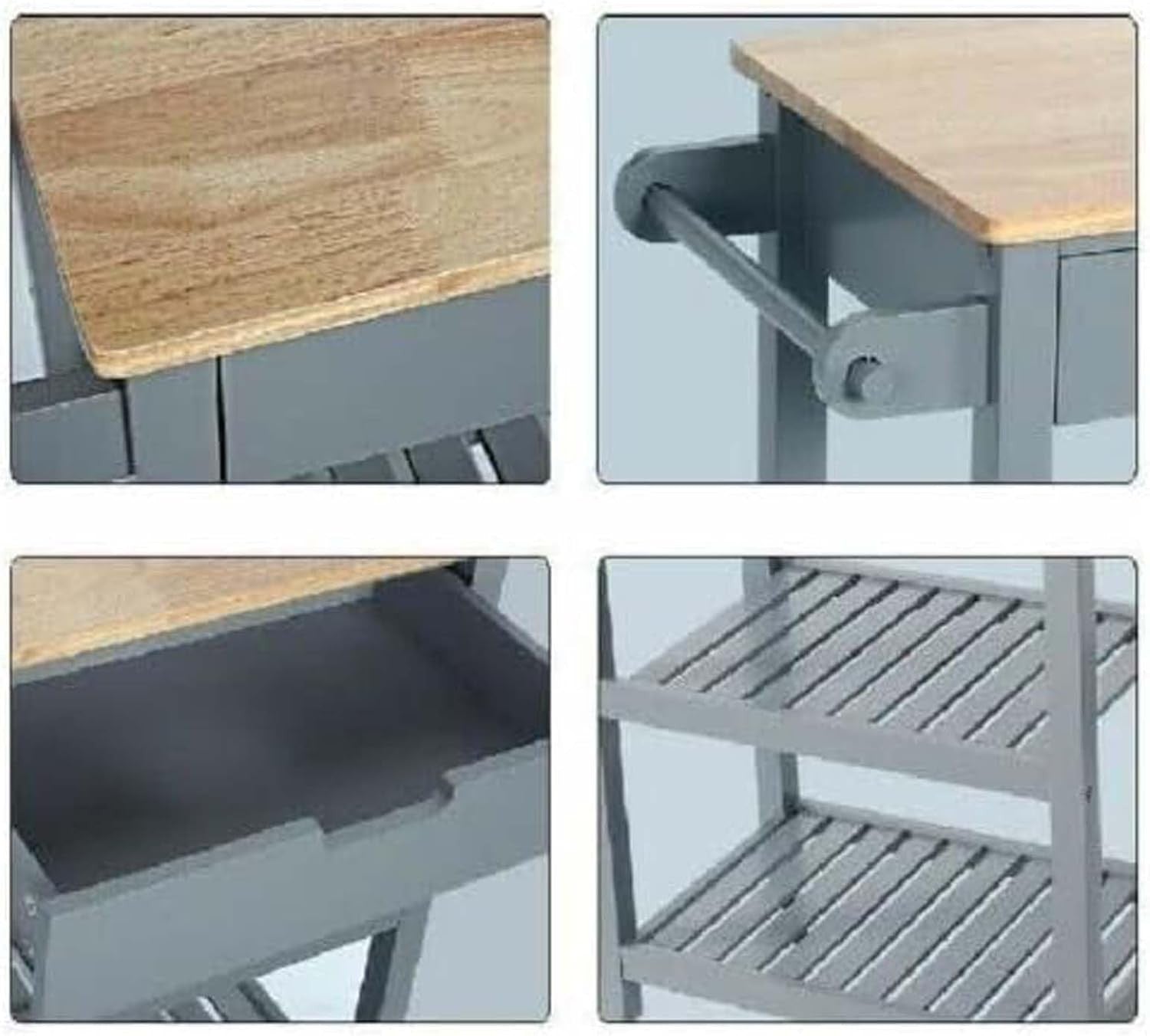 Kitchen Serving Trolley Rolling Storage Cart 3 Tier Wooden Top Drawer