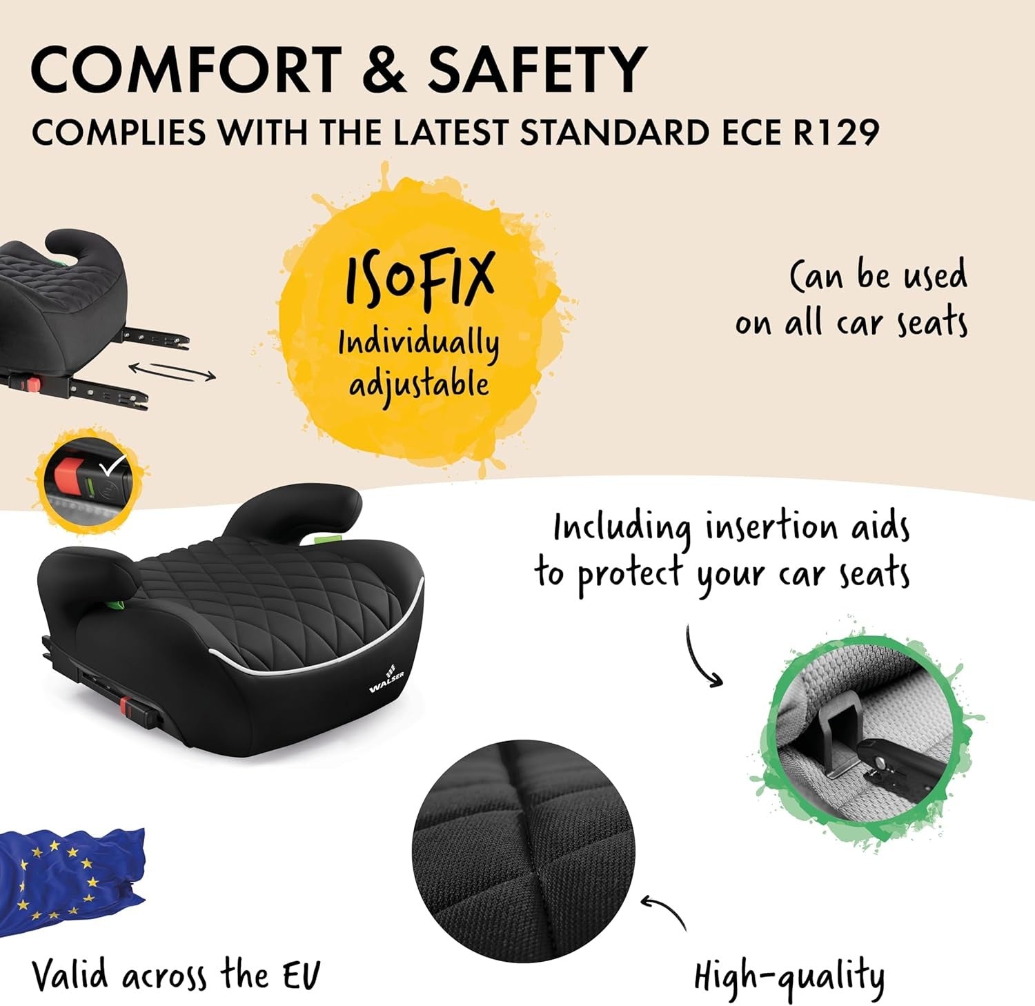 ISOFIX Child Booster Seat 125–150cm R129 Padded Safe Travel Car Seat