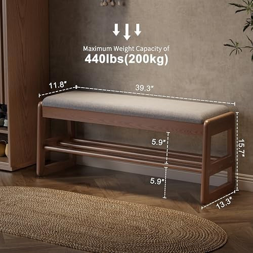 Flip-Top Shoe Bench with Cushion | 2-Tier Walnut Entryway Shoe Rack Storage