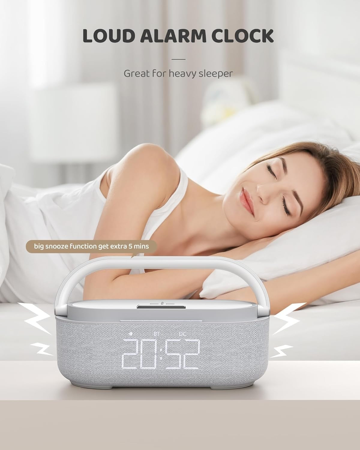 Bluetooth Alarm Clock Wireless Charger Speaker FM Radio Loud