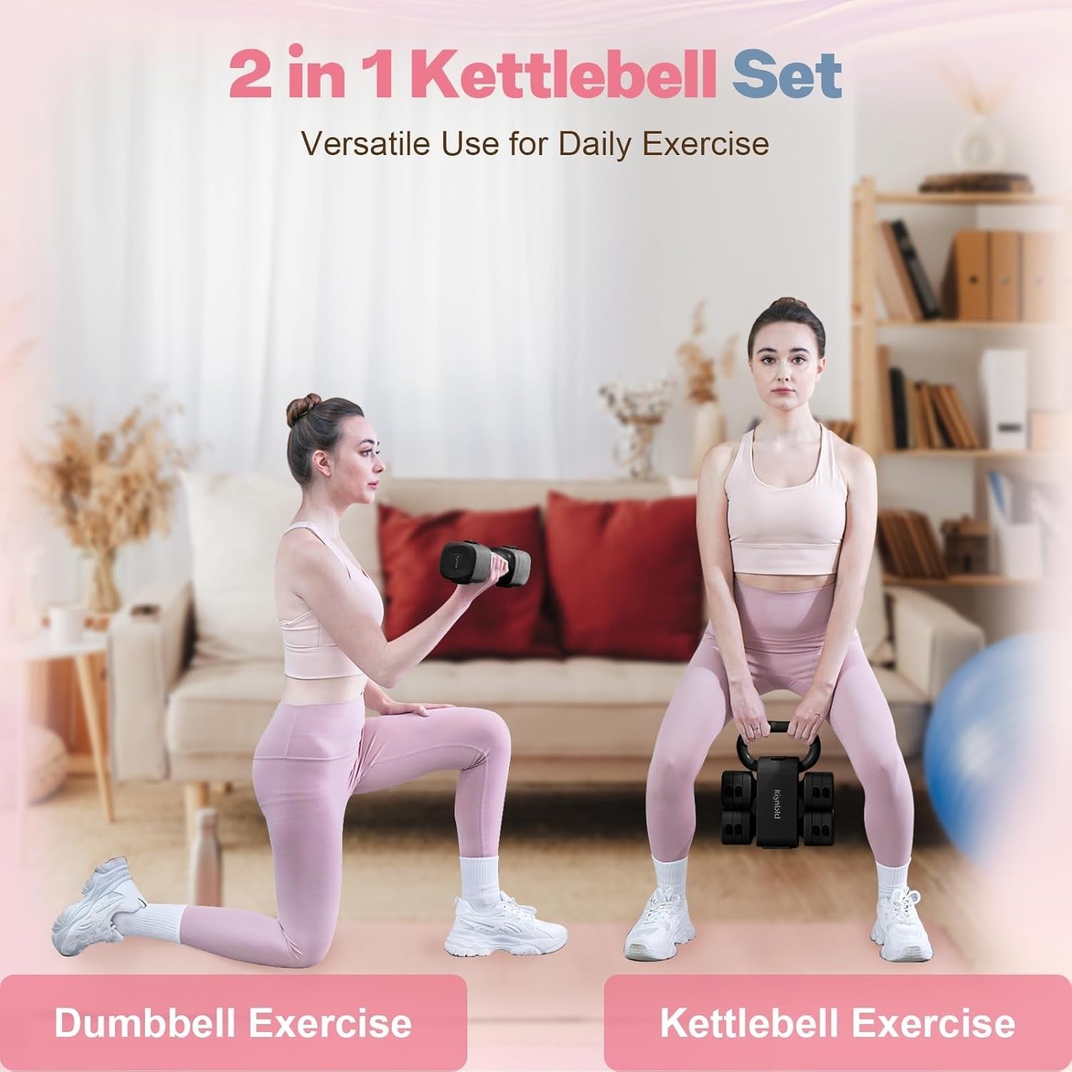 Adjustable Dumbbell & Kettlebell Set 4-in-1 Fast Adjust Hand Weights Home Gym