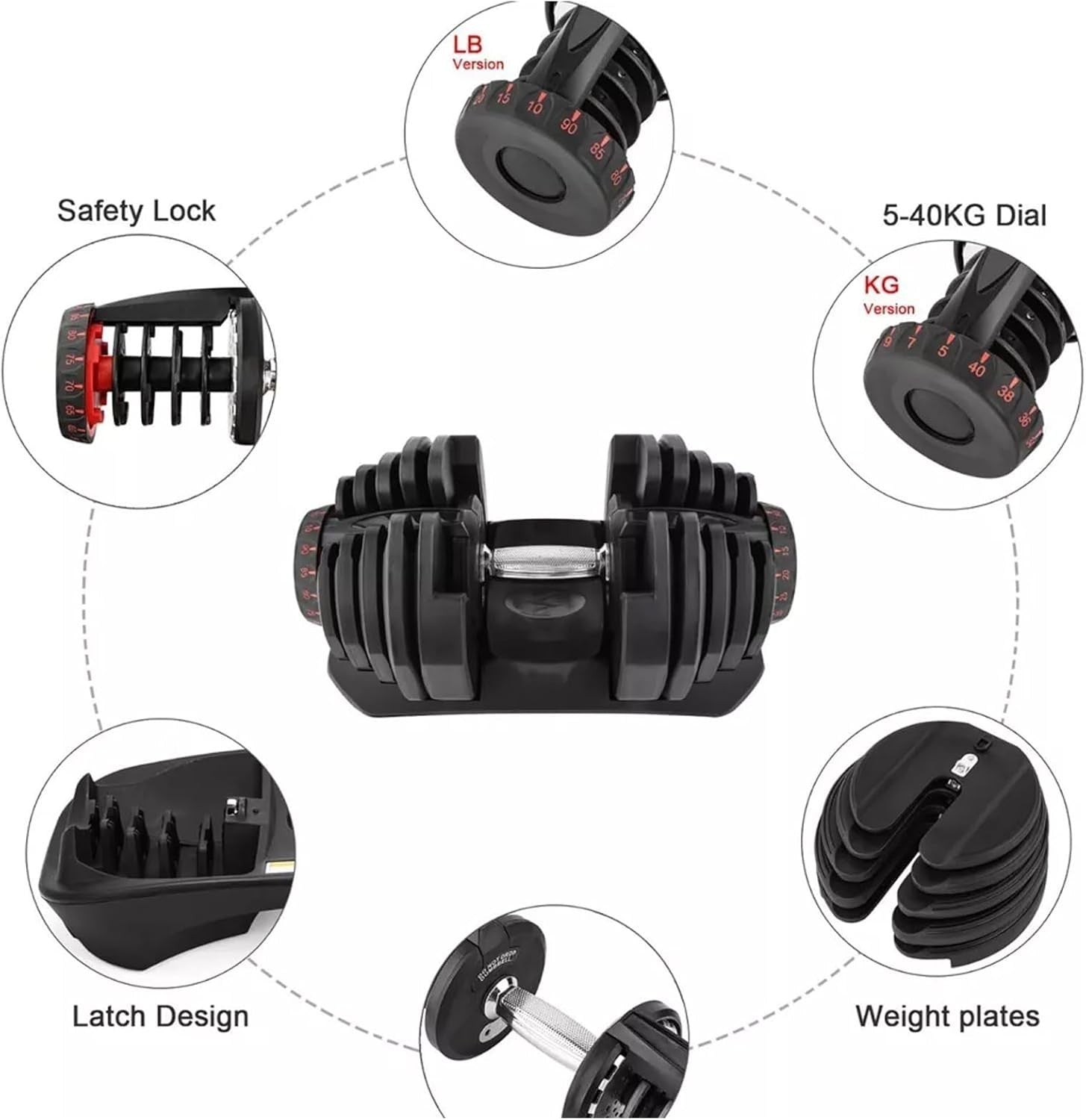 40KG Adjustable Dumbbell Quick Dial Smart Weight Space-Saving Home Gym