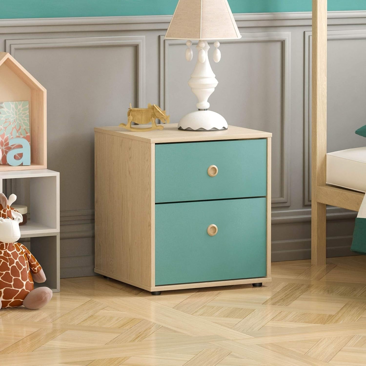 3 Piece Kids Bedroom Furniture Set – Wardrobe, Chest, Bedside Table Blue Oak
