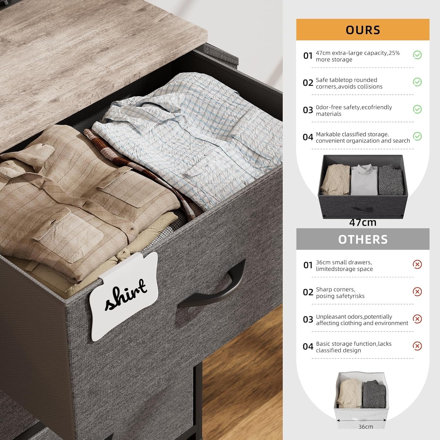 9-Drawer Fabric Dresser with Built-In Power Sockets TV Stand Storage