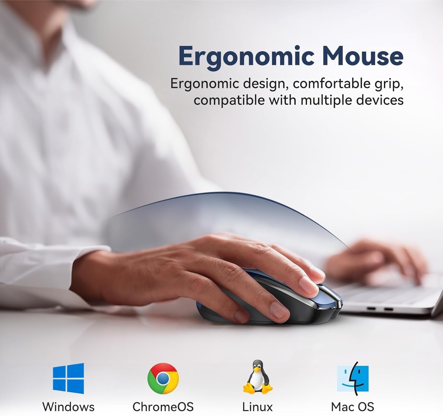 Rechargeable Bluetooth Wireless Mouse Silent 4800 DPI Ergonomic Laptop PC Blue