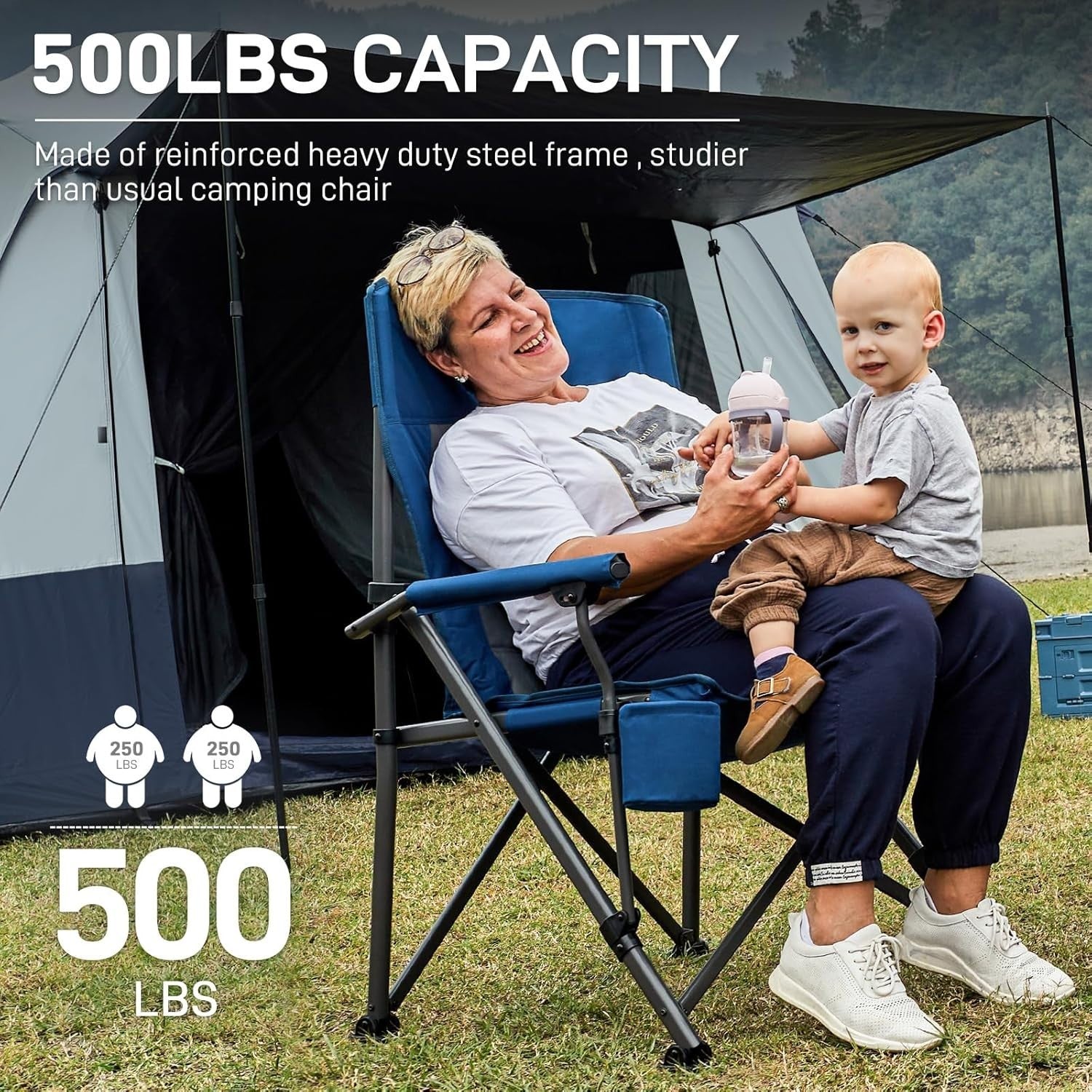 Heavy Duty Folding Camping Chair XL 230kg Portable Outdoor Seat Blue