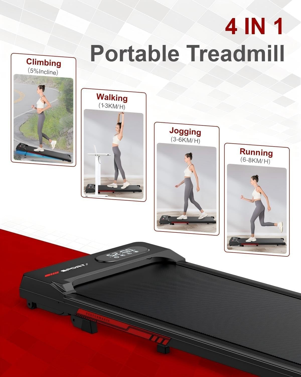 Portable Under Desk Treadmill Incline Walking Pad 8km/h Quiet Home Gym