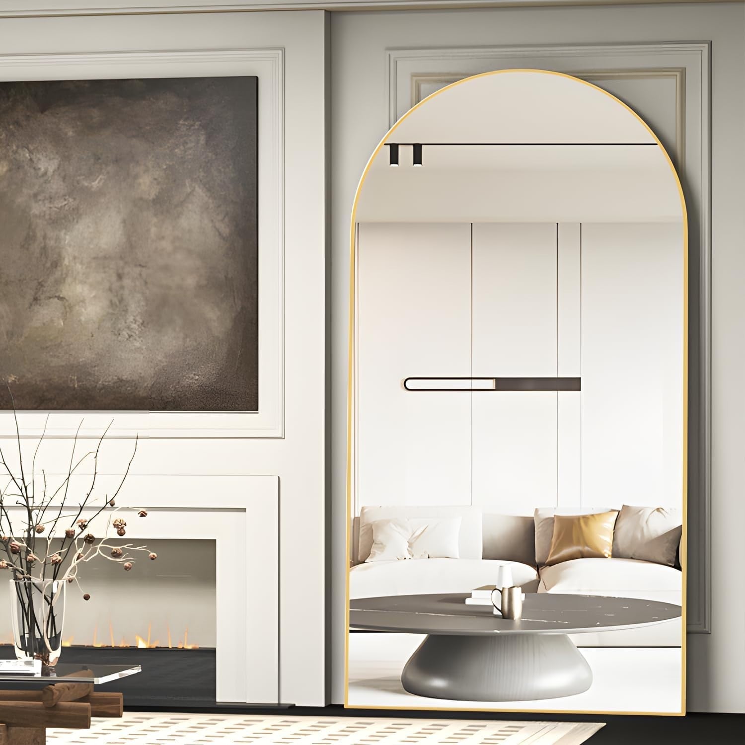 Gold Arch Floor Mirror 198x96cm Full Length Standing Leaning Luxury