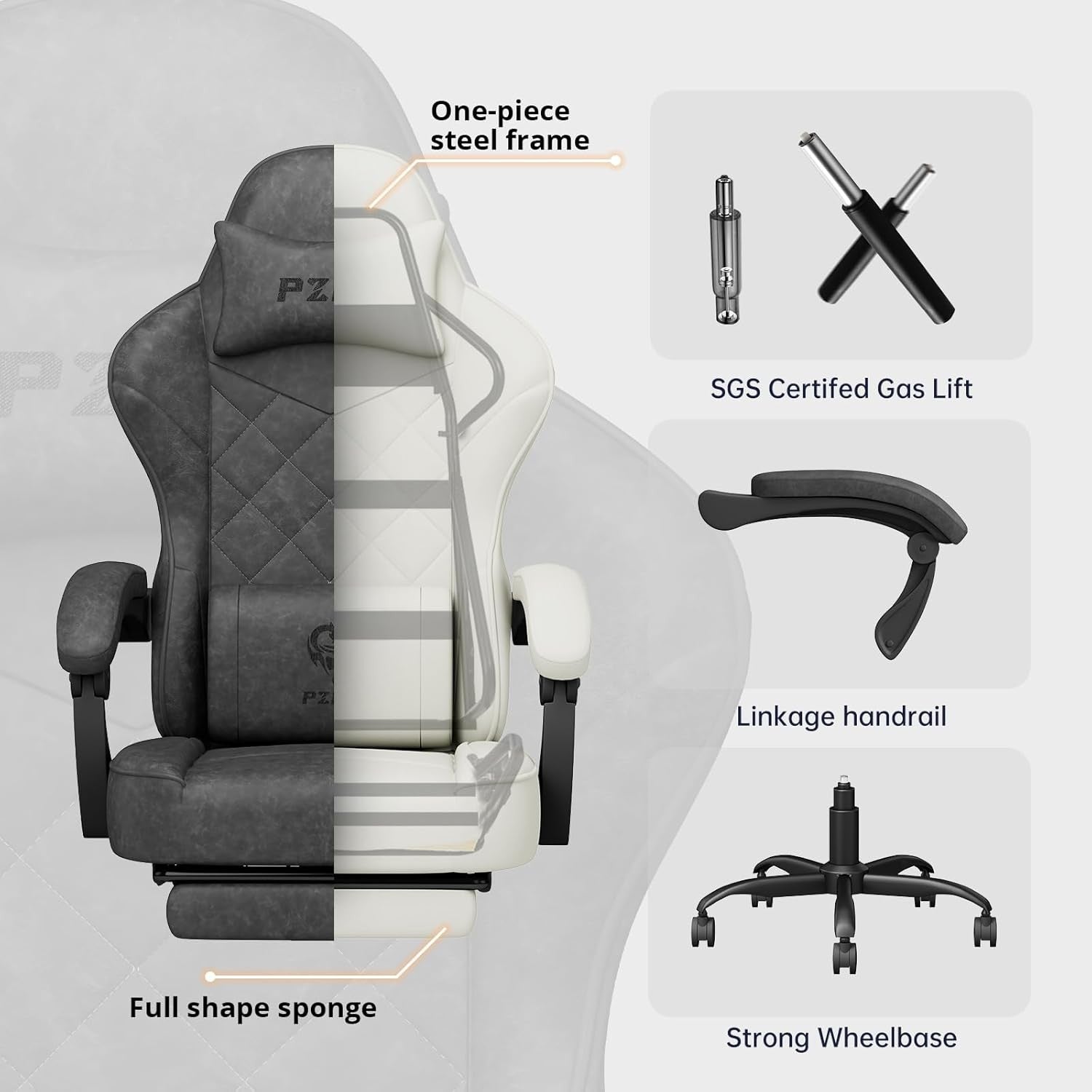 Ergonomic Gaming Chair Fabric Recliner w/ Footrest 350lbs