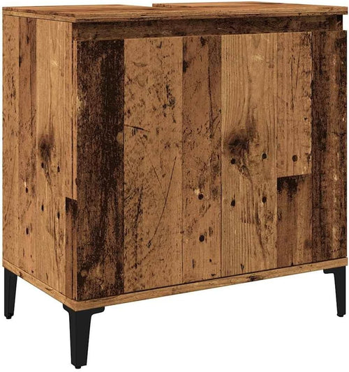 Old Wood Bathroom Sink Cabinet | 58x33x60cm Rustic Vanity with Metal Legs