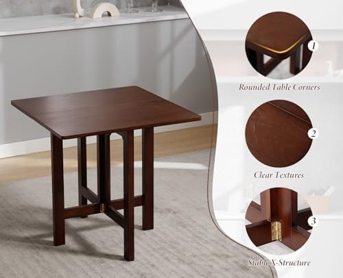 Folding Square Wooden Dining Table Portable Side Table for Small Spaces