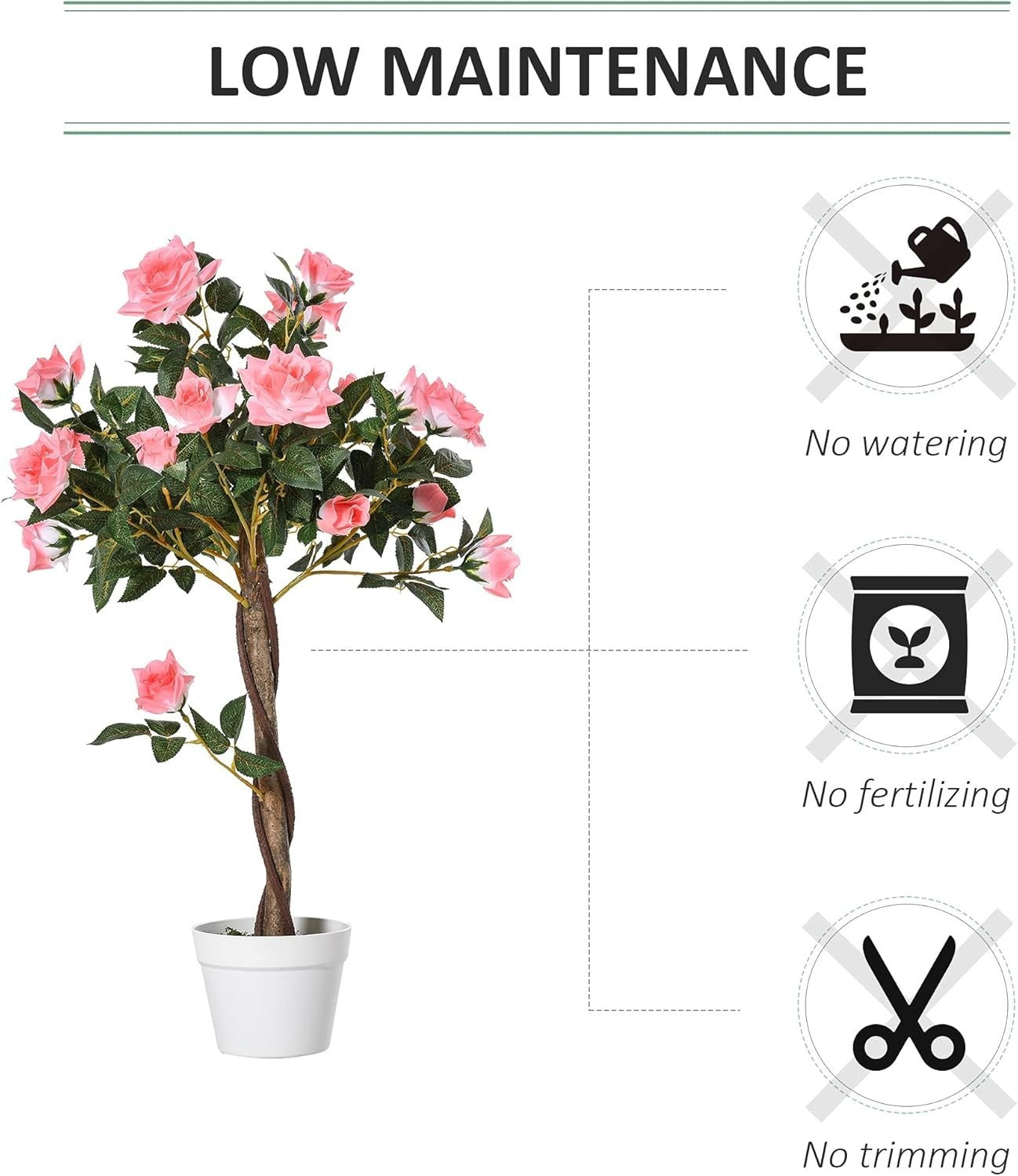 Artificial Rose Tree 90cm / 3ft Pink Faux Flower Plant Potted Home Garden Decor