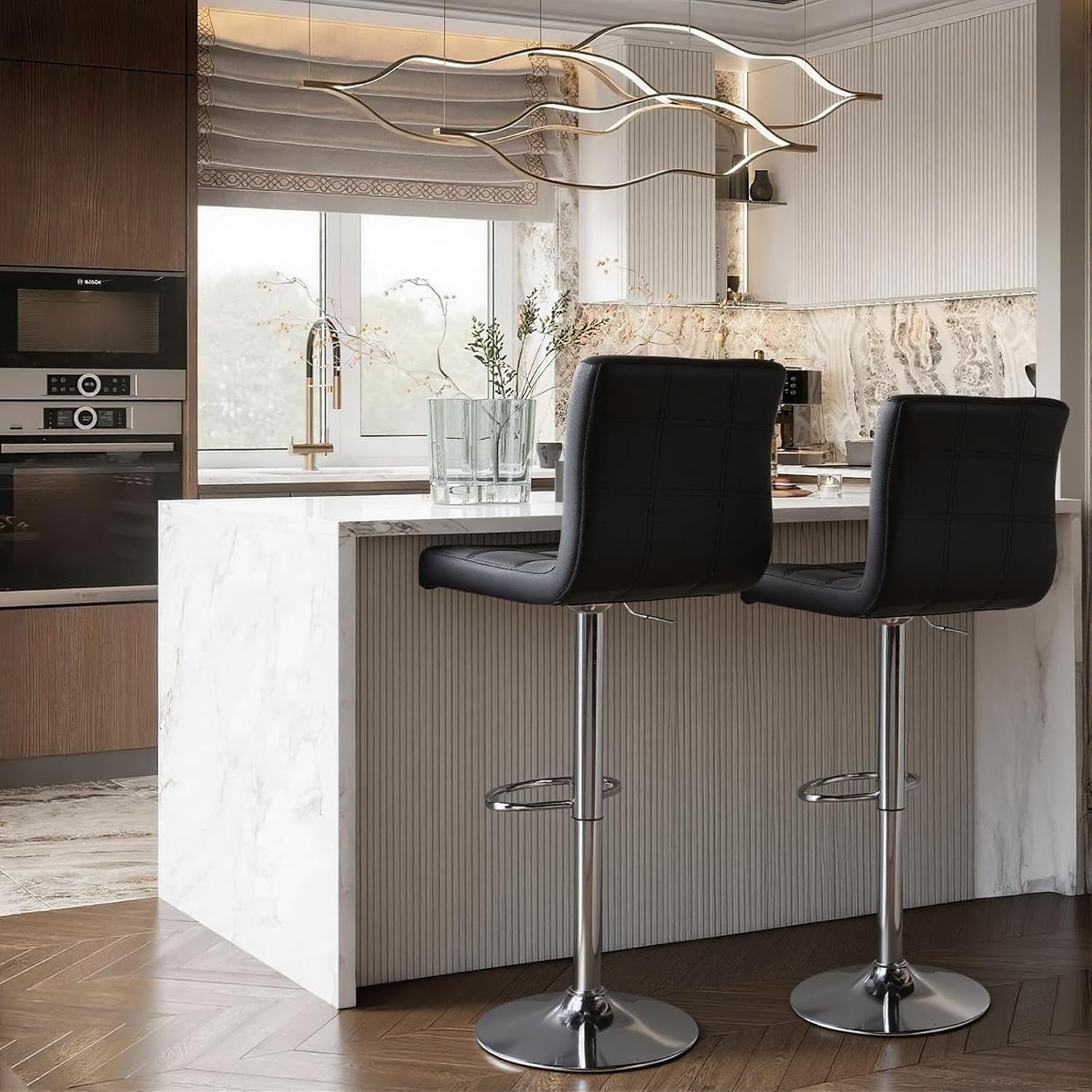 Black Swivel Bar Stool | Adjustable Height Gas Lift, Modern