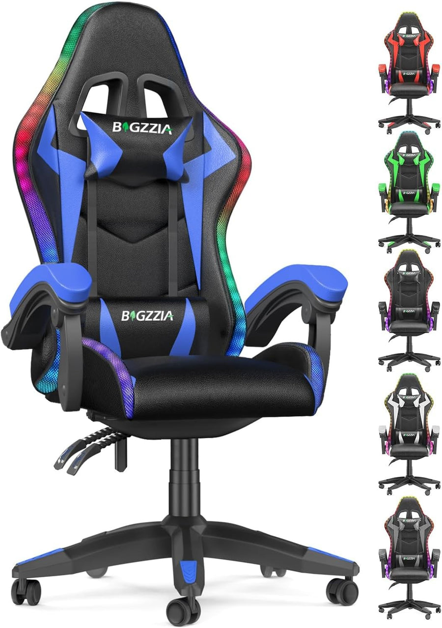 RGB Gaming Chair Recliner Leather w/ Lumbar