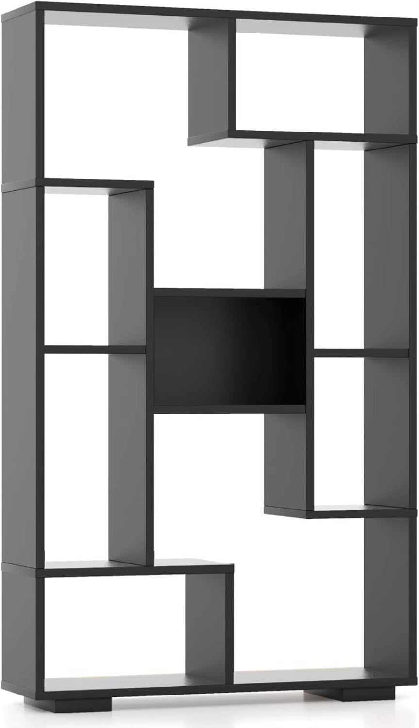 Geometric 11-Cube Bookcase Black | Modern Open Shelving Unit | Freestanding