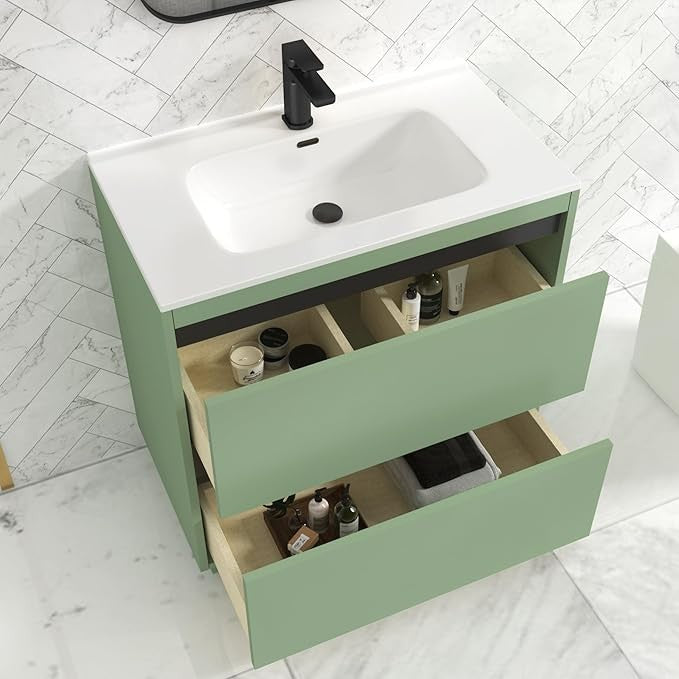 800mm Mint Green Floor Standing Vanity Unit with Basin Sink 2 Drawer Cabinet
