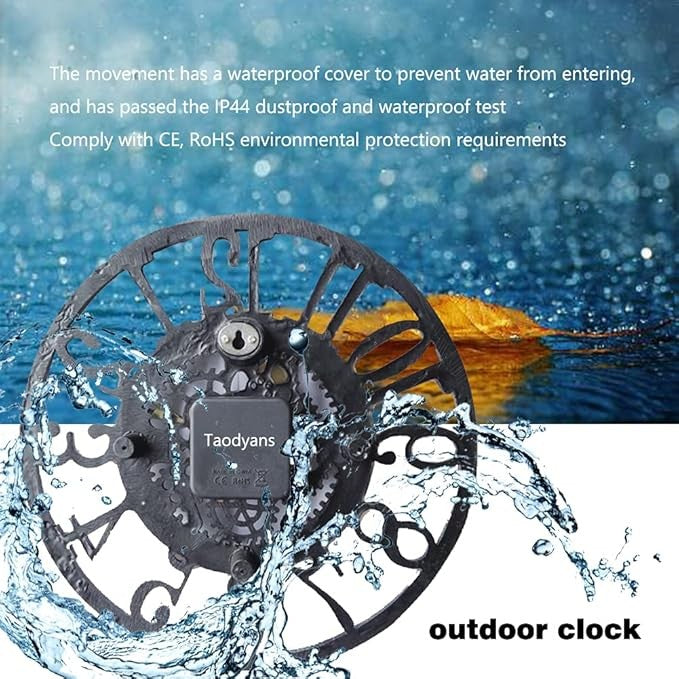 Large Outdoor Garden Wall Clock 30cm Vintage Copper Gear Design Rustic Quartz