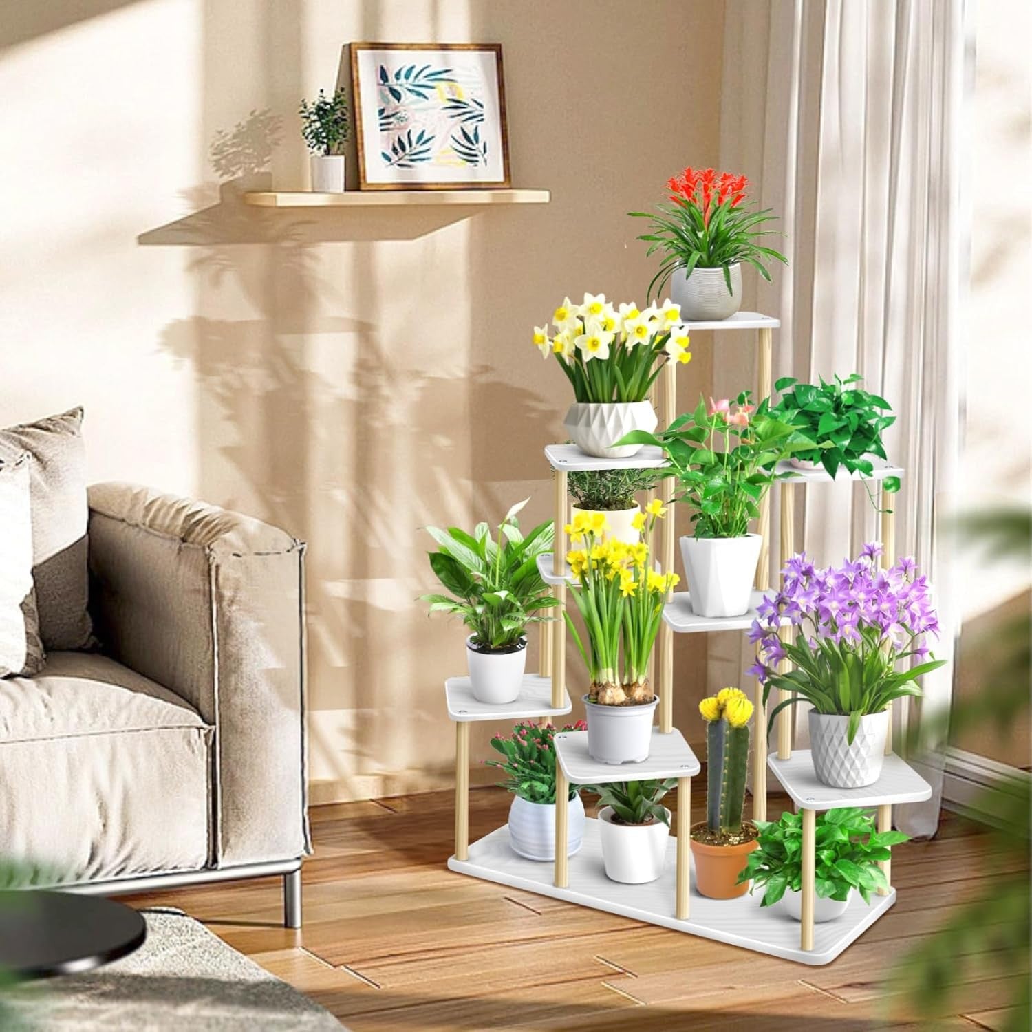 9 Tier Wooden Plant Stand Indoor Outdoor Multi Pot Flower Rack Display Shelf