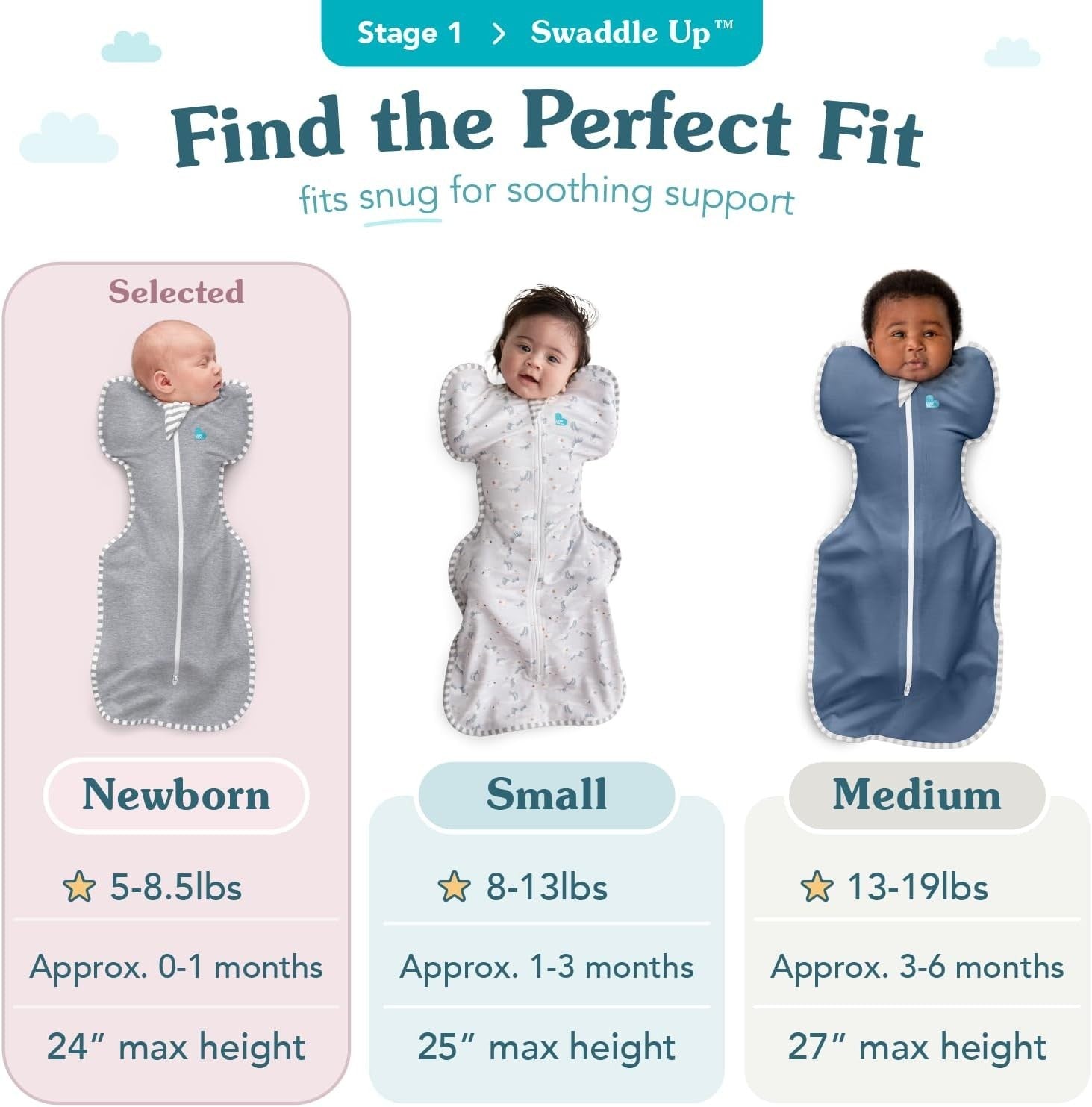 Newborn Swaddle Sleep Sack 2.5 TOG Arms-Up 2.2-3.8kg White Dreamer