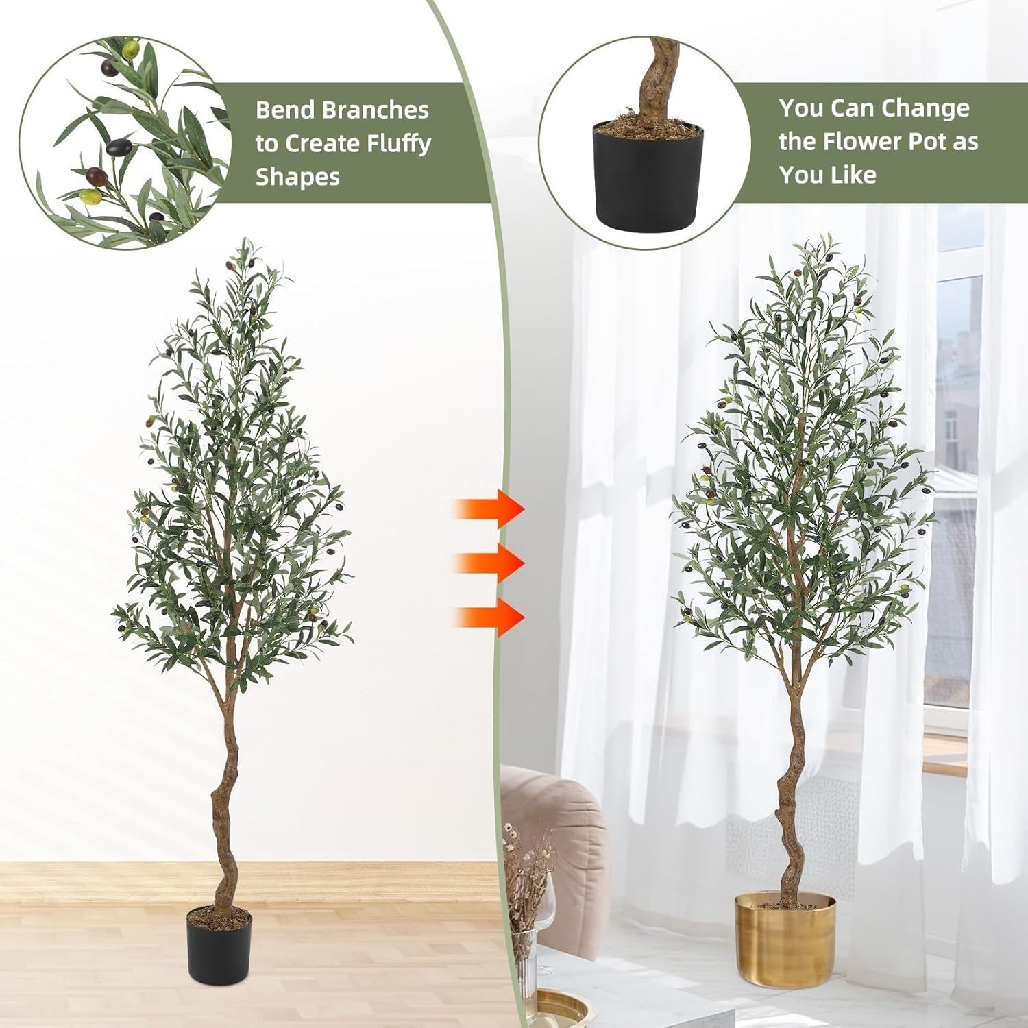 6ft Artificial Olive Tree 180cm Potted Faux Plant w/ Fruits Indoor Outdoor Decor