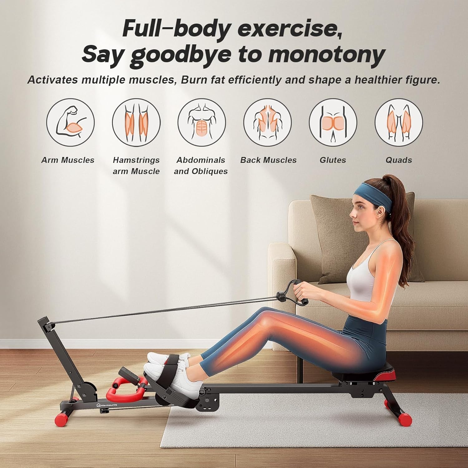 4 in 1 Foldable Rowing Machine Ab Trainer w LCD Adjustable Home Gym