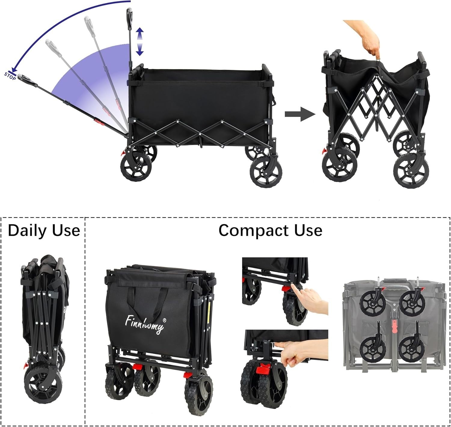 Folding Camping Trolley 150L Heavy Duty Collapsible Cart with Brake & Wheels