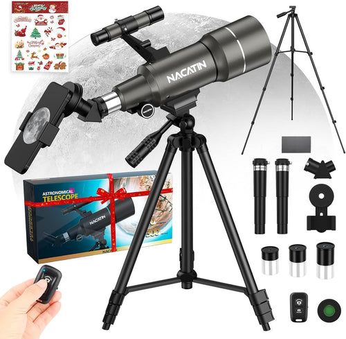 70mm Telescope for Kids & Beginners with Tripod, Phone Adapter & Remote
