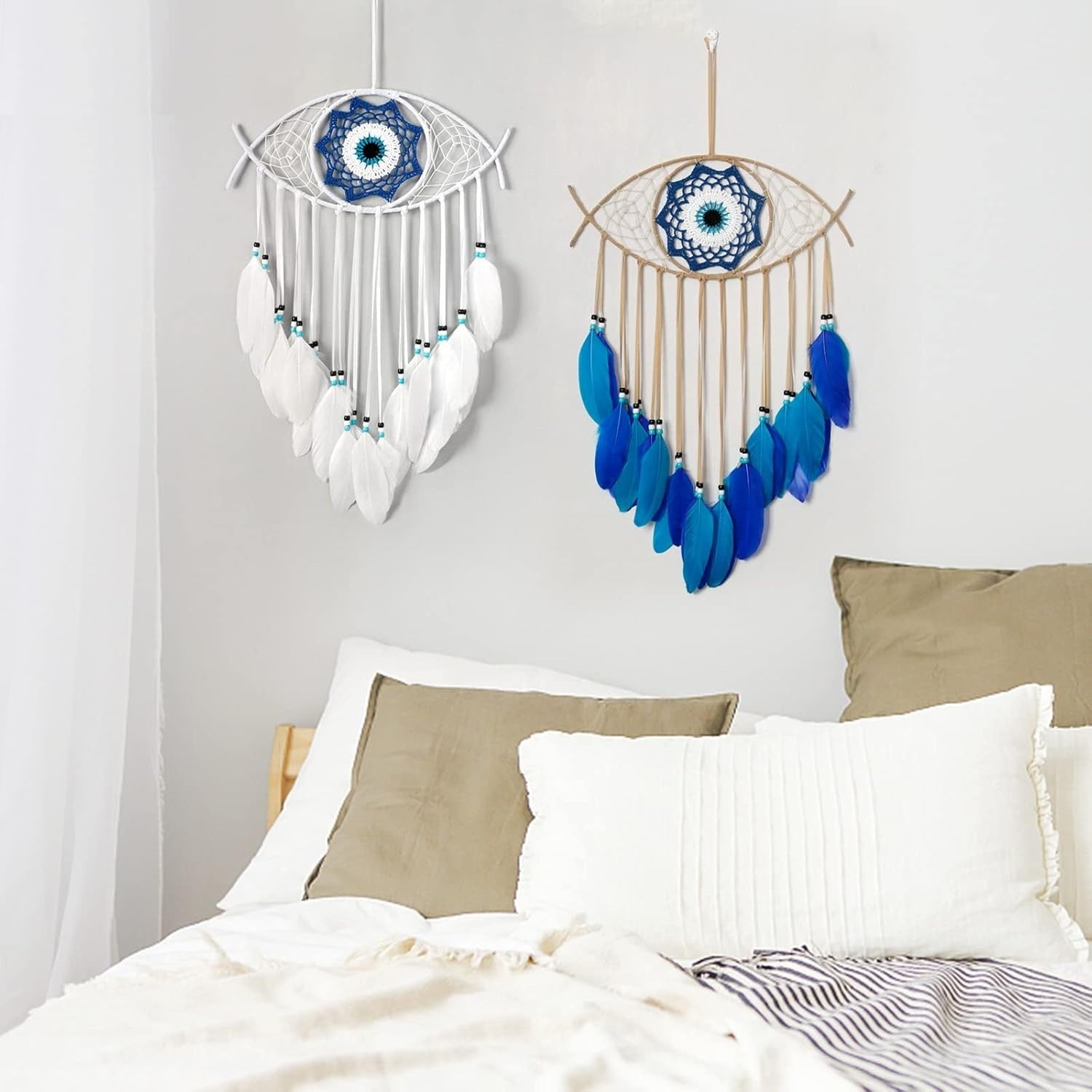 Boho Evil Eye Dream Catcher White Macrame Wall Hanging Decor
