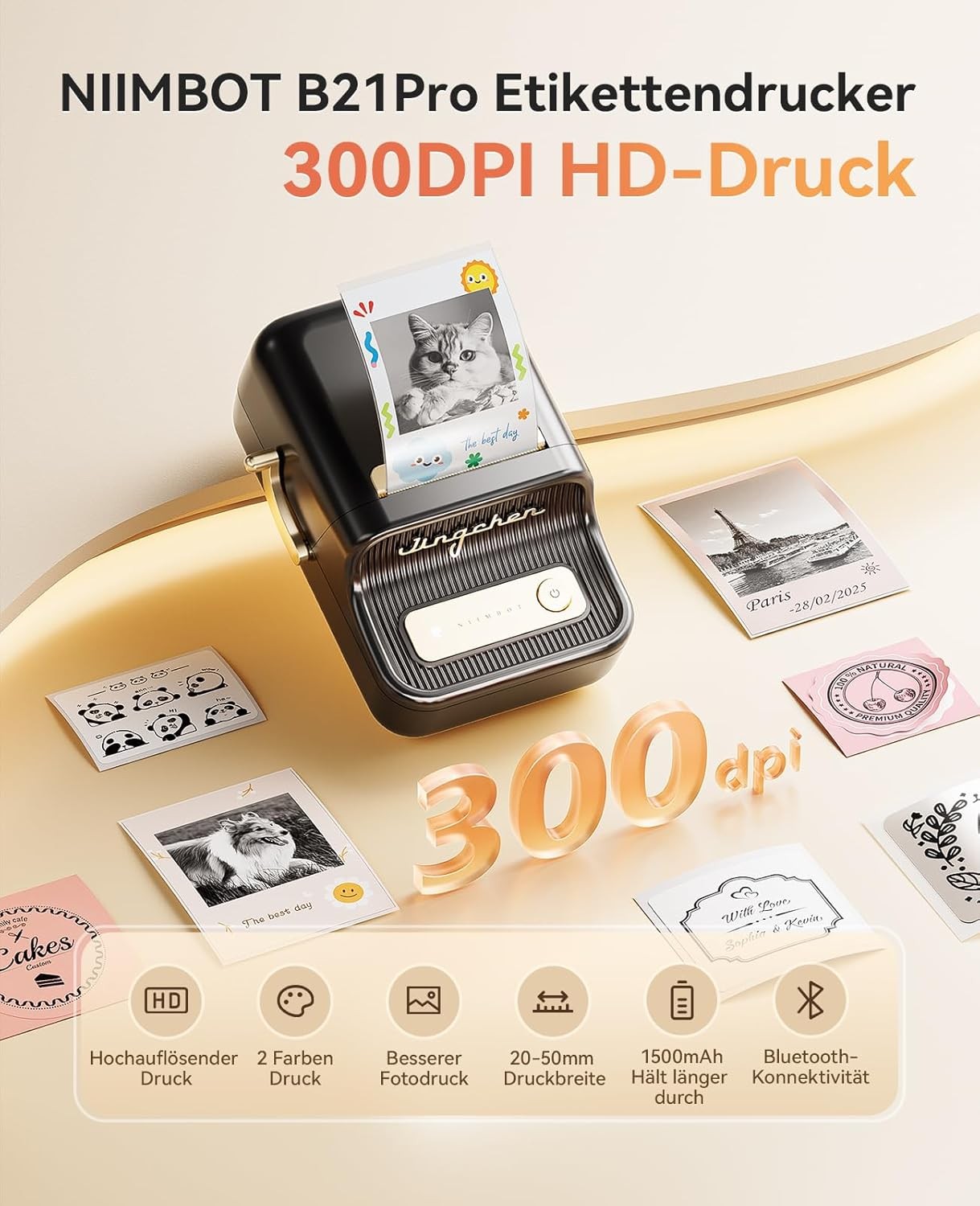 B21 Pro Portable Thermal Label Printer Inkless Black 50x30mm