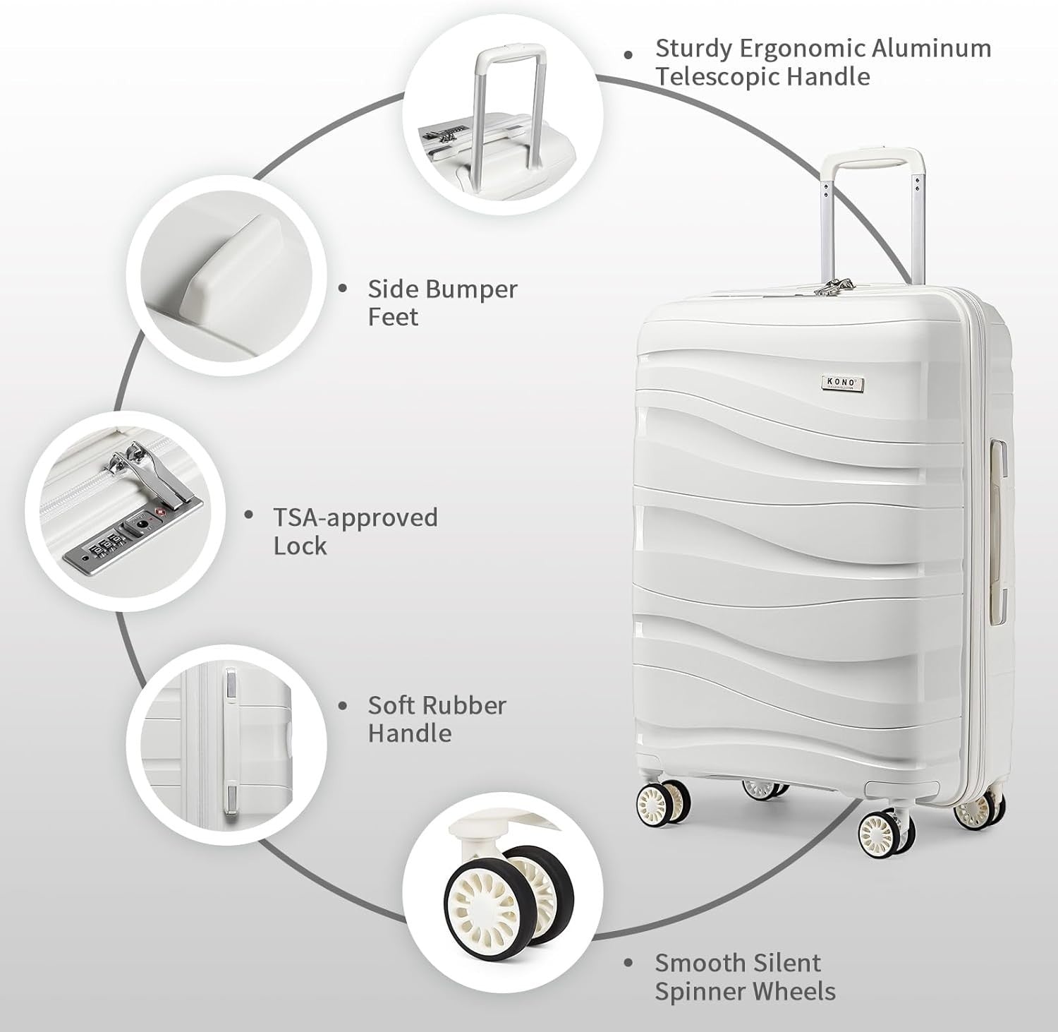 24in Check In Travel Case Polypropylene Hard Shell TSA Lock 360 Spinner