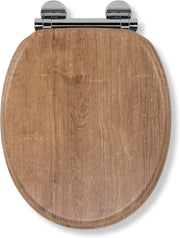 Wooden Toilet Seat Soft Close Quick Release Antibacterial Durable Chrome Hinges