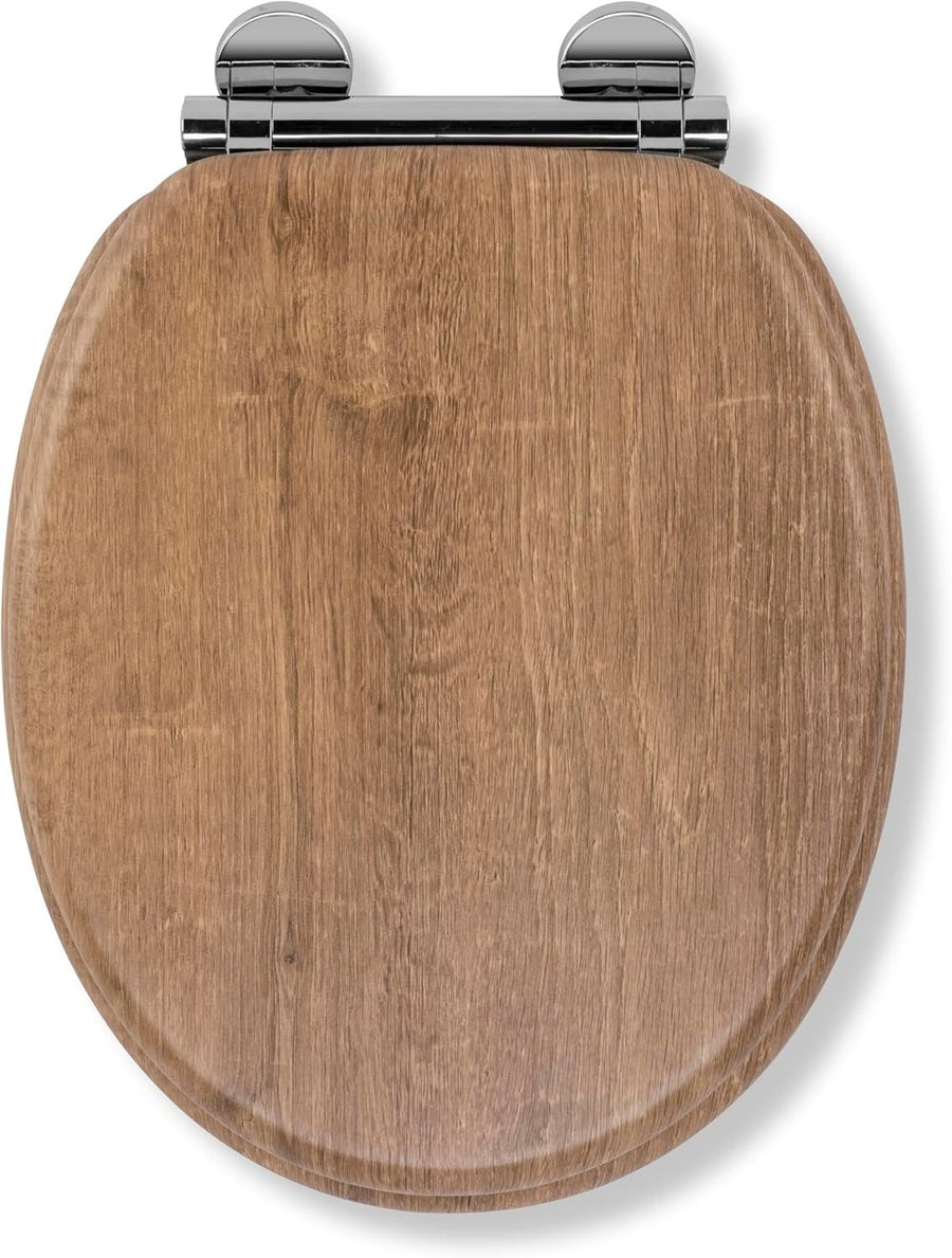 Wooden Toilet Seat Soft Close Quick Release Antibacterial Durable Chrome Hinges
