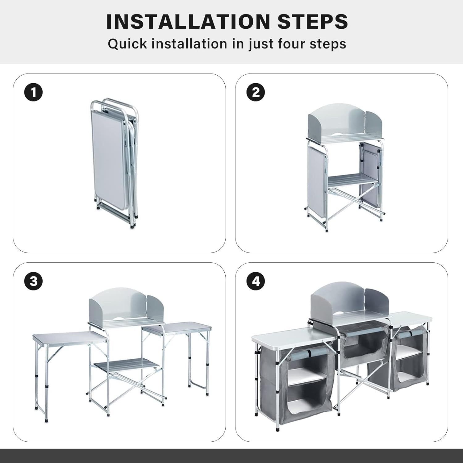 Portable Outdoor Camping Kitchen Storage Unit with Foldable Workspaces