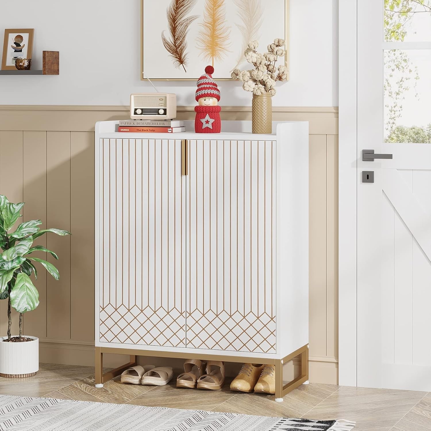 Modern Shoe Cabinet White – 5 Tier Storage Unit, Holds 25 Pairs, 105cm