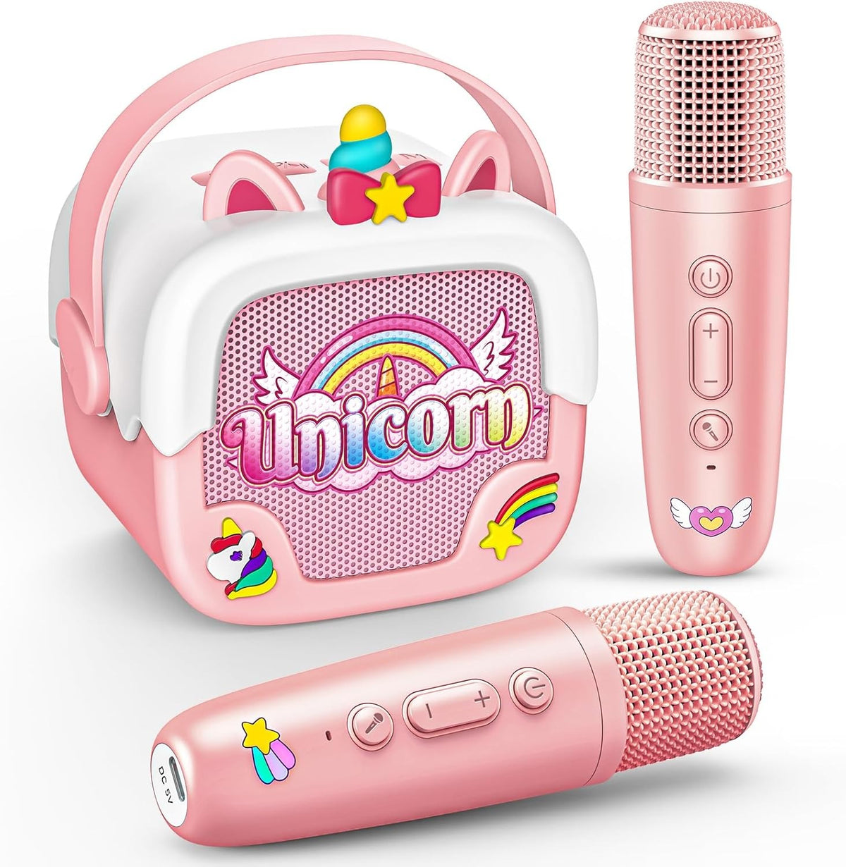 Pink Unicorn Kids Karaoke Machine with Mic Portable Speaker